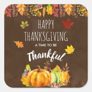Sticker Carré Bon thanksgiving Citrouilles et feuillage d'automn