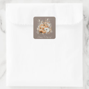 Sticker Carré Bon thanksgiving d'aquarelle Citrouilles d'herbe s