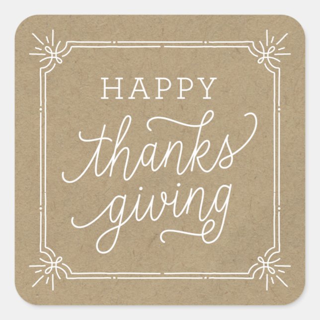 Sticker Carré Bon thanksgiving de cadre rustique Kraft (Devant)