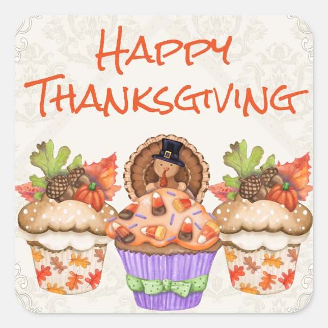 Sticker Carré Bon thanksgiving de gâteaux de vacances (Devant)