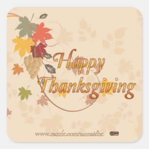 Sticker Carré Bon thanksgiving - Feuilles, raisins et rubans
