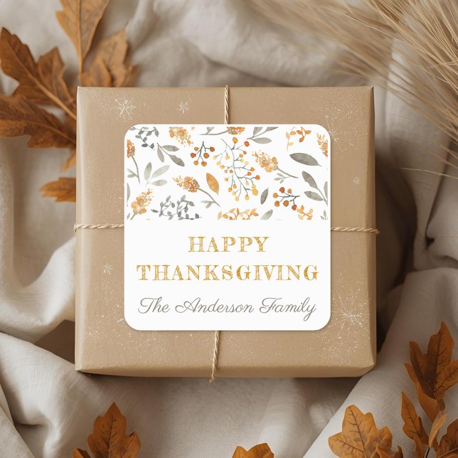 Sticker Carré Bon thanksgiving Floral d'automne et Berries (Créateur téléchargé)