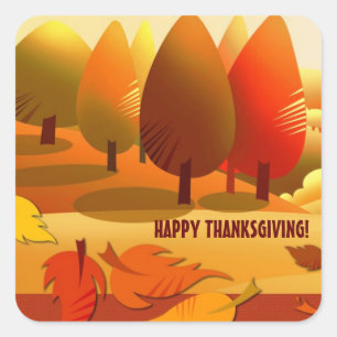 Sticker Carré Bon thanksgiving. Paysage d'automne