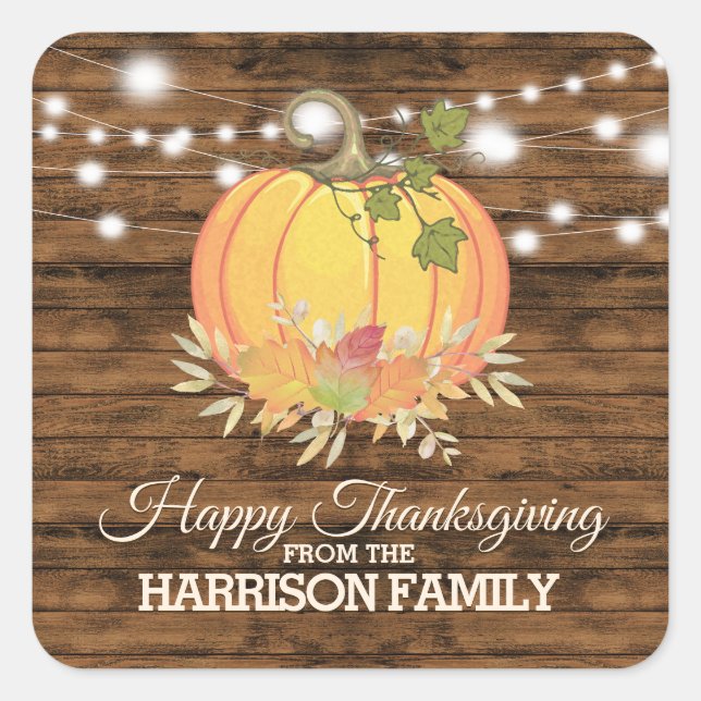 Sticker Carré Bon thanksgiving personnalisé rustique (Devant)