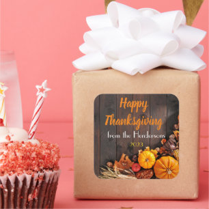 Sticker Carré Bon thanksgiving rustique Automne/Automne