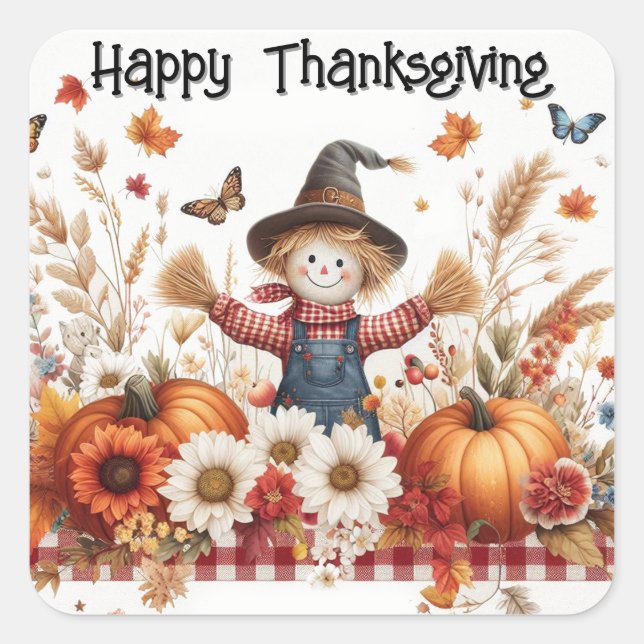 Sticker Carré Bon thanksgiving Scarecrow (Devant)