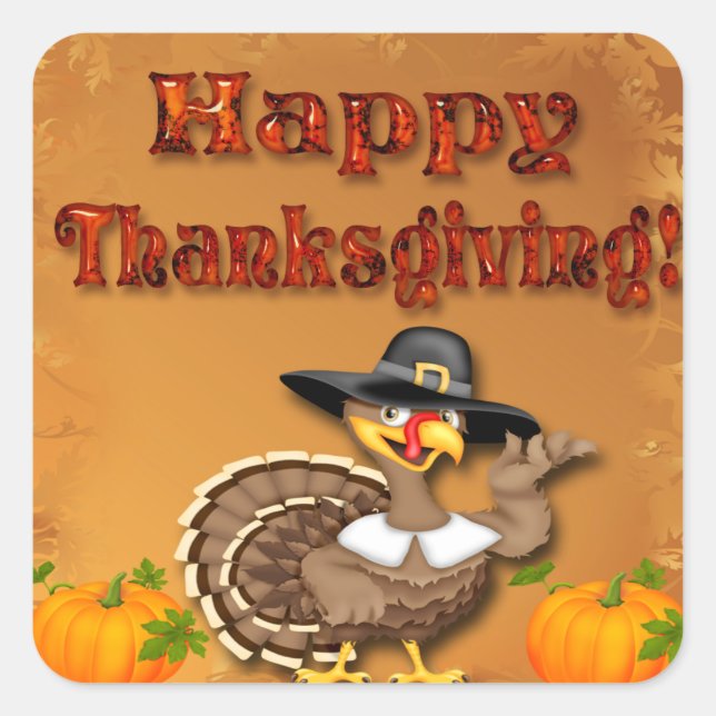 Sticker Carré Bon thanksgiving Turquie Enveloppe Phoques (Devant)