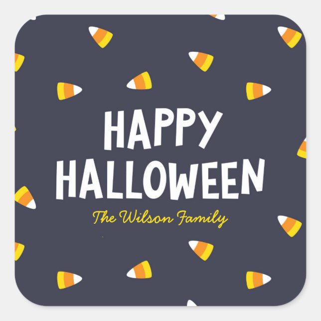 Sticker Carré Bonbon bleu foncé Corn Halloween heureux (Devant)
