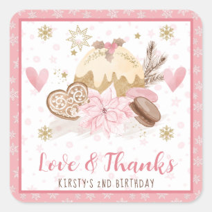 Sticker Carré Bonbon d'hiver rose pour fête d'anniversaire