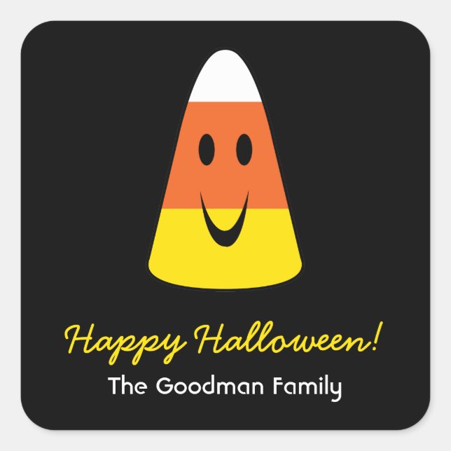 Sticker Carré Bonbon souriant maïs amusant mignon Halloween préf (Devant)