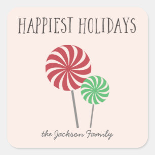Sticker Carré Bonbons de Noël Rouge et Vert