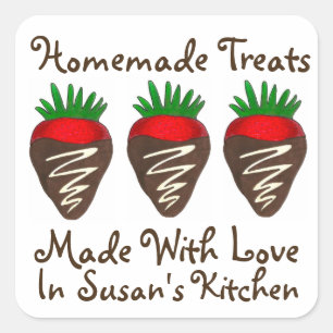 Sticker Carré Bonbons Maison Fabriqués Avec Amour Chocolat Frais