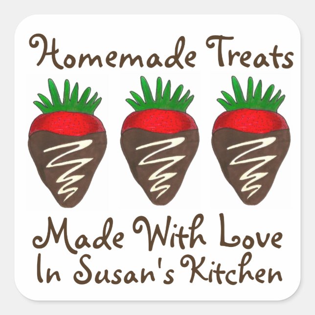 Sticker Carré Bonbons Maison Fabriqués Avec Amour Chocolat Frais (Devant)