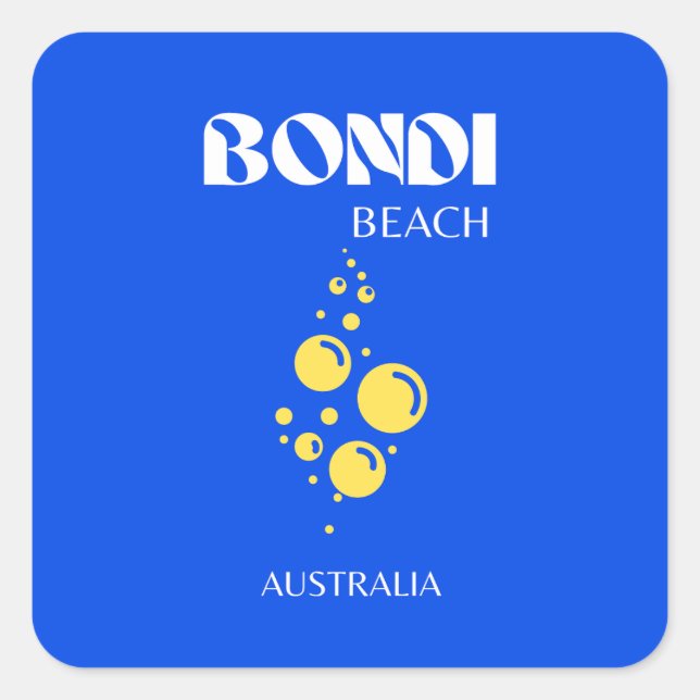 Sticker Carré Bondi Beach, Bondi Beach Travel Art, Bleu (Devant)