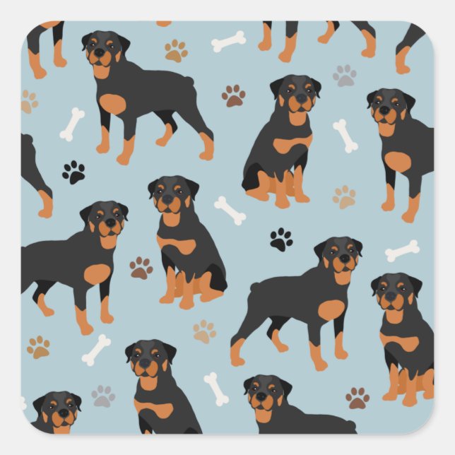 Sticker Carré Bones et pattes de chien Rottweiler (Devant)