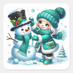 Sticker Carré Bonhomme de neige