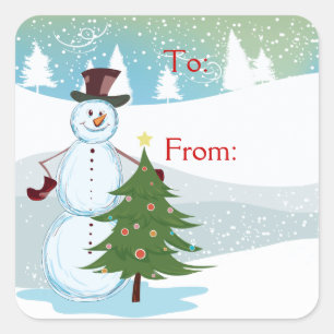 Sticker Carré Bonhomme de neige