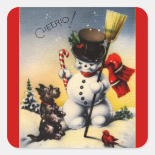 Sticker Carré Bonhomme de neige britannique et chien de Scotty