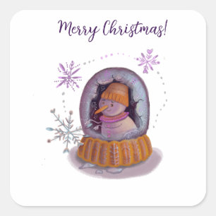 Sticker Carré bonhomme de neige de Noël