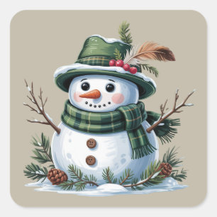 Sticker Carré Bonhomme de neige de Noël Saison hivernale Vacance