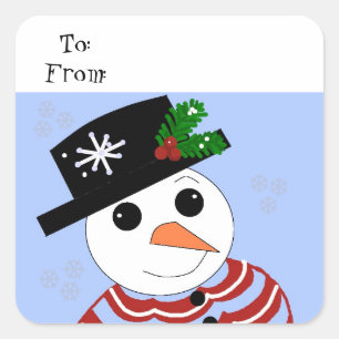 Sticker Carré Bonhomme de neige de vacances