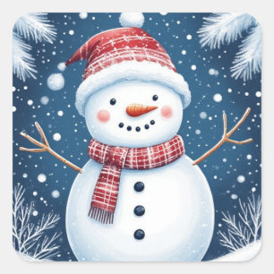 Sticker Carré Bonhomme de neige de vacances