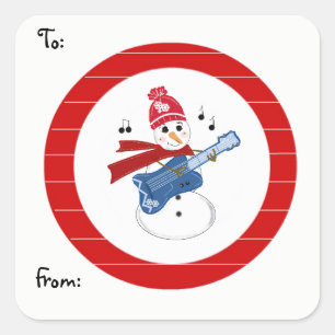 Sticker Carré Bonhomme de neige jouant de la guitare