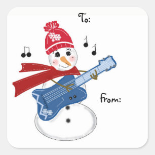 Sticker Carré Bonhomme de neige joueur de guitare
