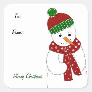 Sticker Carré Bonhomme de neige jovial