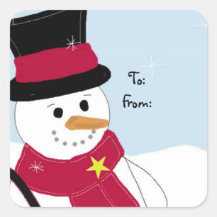 Sticker Carré Bonhomme de neige jovial
