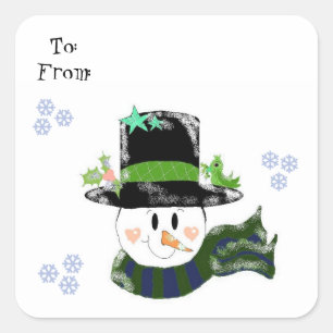Sticker Carré Bonhomme de neige jovial
