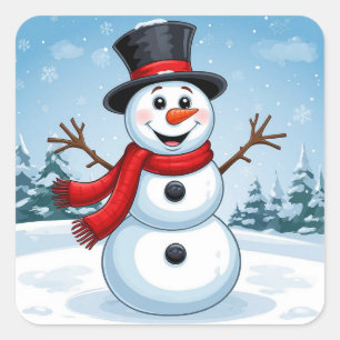 Sticker Carré Bonhomme de neige joyeux