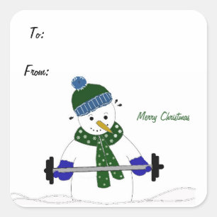 Sticker Carré Bonhomme de neige levant des poids