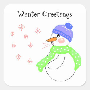 Sticker Carré Bonhomme de neige Vœux d'hiver