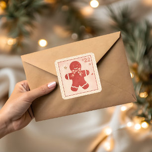 Sticker Carré Bonhomme en pain d'épices de Noël vintage