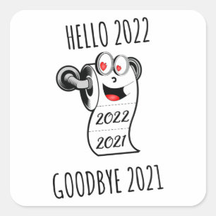 Sticker Carré Bonjour 2022 Goodbye 2021 papier toilette