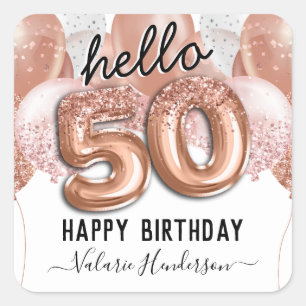 Sticker Carré Bonjour 50 Parties scintillant roses Ballons d'ann