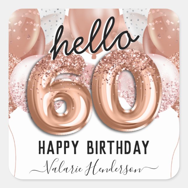 Sticker Carré Bonjour 60 Parties scintillant roses Ballons d'ann (Devant)