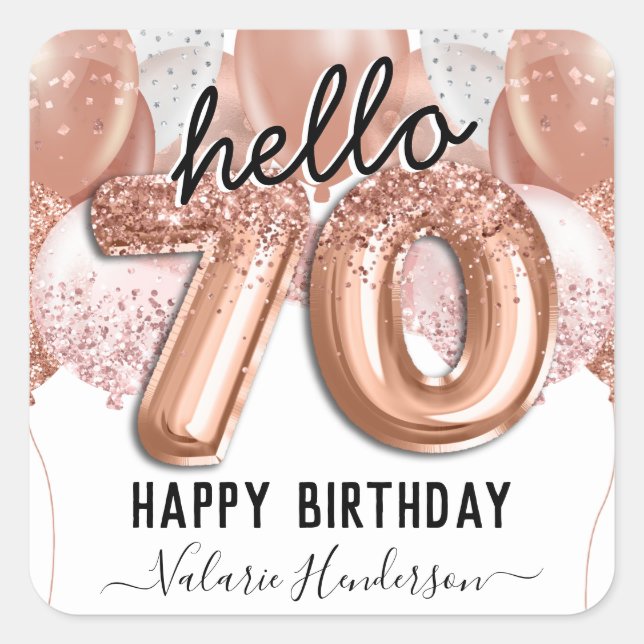 Sticker Carré Bonjour 70e anniversaire Ballons de Parties scinti (Devant)