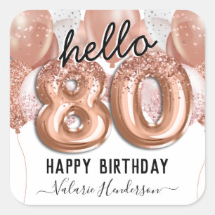 Sticker Carré Bonjour 80 Parties scintillant roses Ballons d'ann
