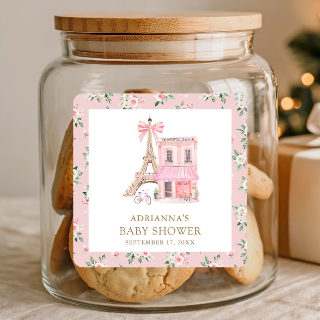 Sticker Carré Bonjour Bebe French Pink Café Baby shower (Créateur téléchargé)