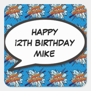 Sticker Carré BONJOUR D'ANNIVERSAIRE Bubble amusant Comic Book
