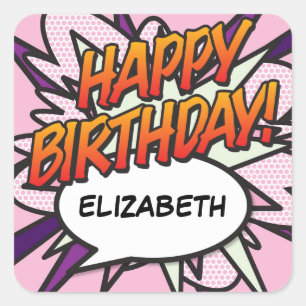 Sticker Carré BONJOUR D'ANNIVERSAIRE Bubble Fun Retro Comic Book