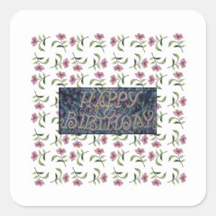 STICKER CARRÉ BONJOUR D'ANNIVERSAIRE FLEURS MAGNET