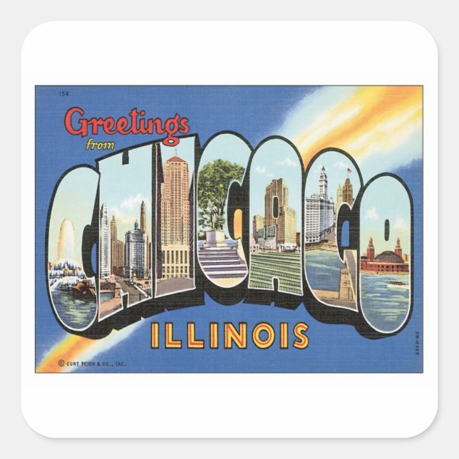 Sticker Carré Bonjour De Chicago Illinois (Devant)