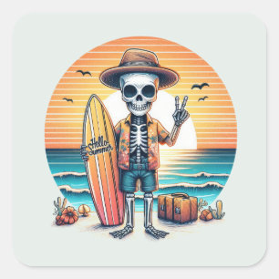 Sticker Carré Bonjour été - Surfer