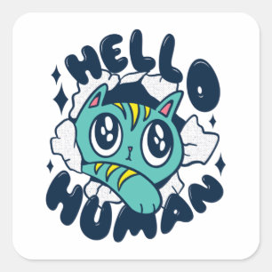 Sticker Carré Bonjour homme Cute Cat