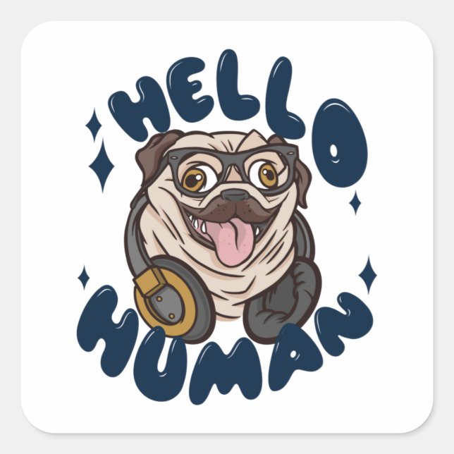 Sticker Carré Bonjour homme migre chien (Devant)