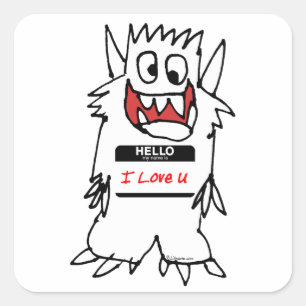 Sticker Carré Bonjour, J'aime U Monster