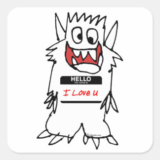 Sticker Carré Bonjour, J'aime U Monster
